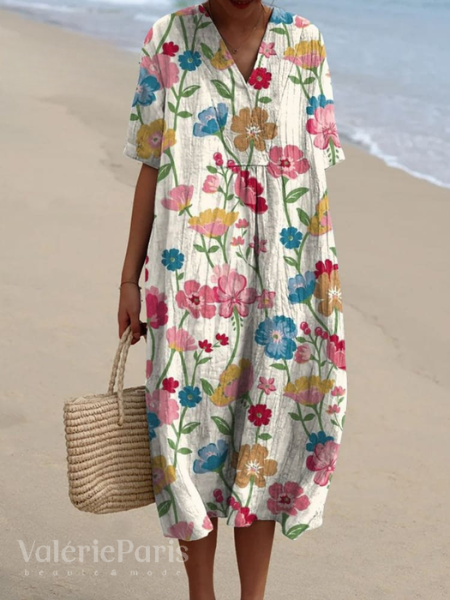 Holiday-perfect women's floral summer dress, comfortable and stylish for vacation.