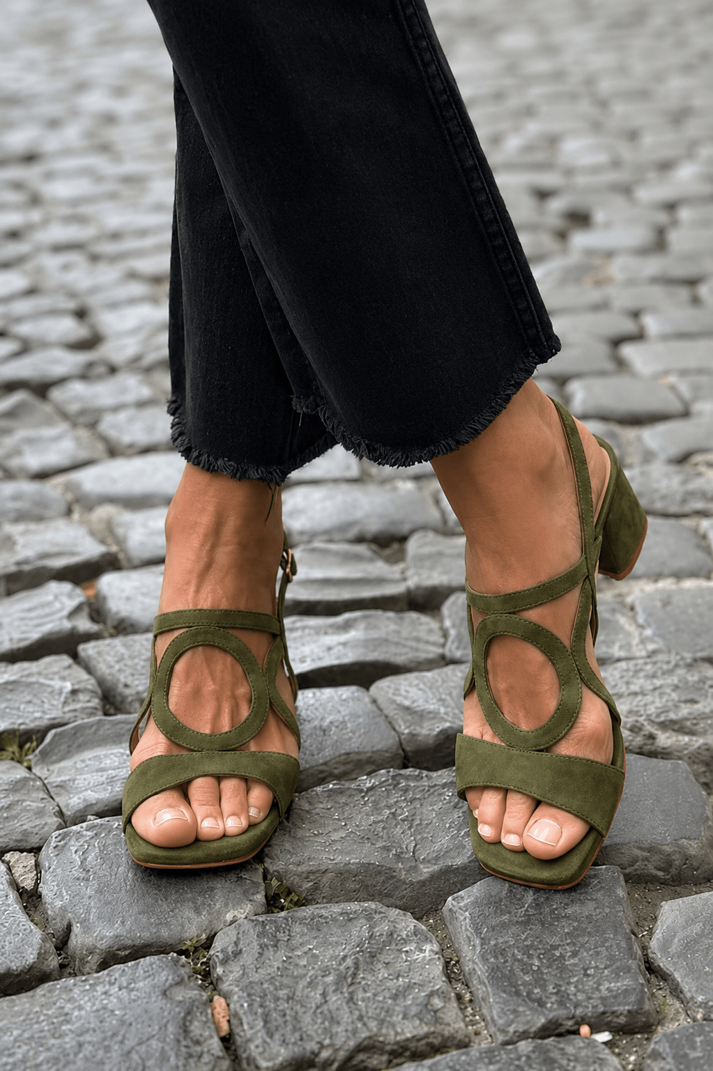 Collection of vibrant heeled summer sandals, featuring various colors for stylish women.