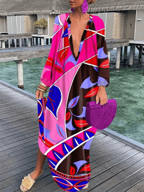 Women's vibrant short summer dress, effortless flowy style with a cheerful print, great for casual comfort.