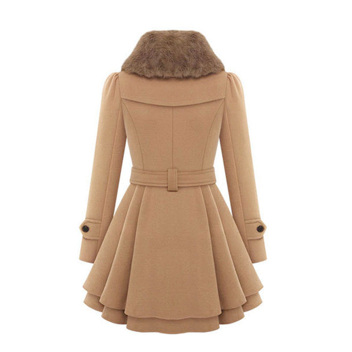 Elegant women's double-breasted trench coat with vintage style. Long outerwear, ideal for autumn and winter chic.