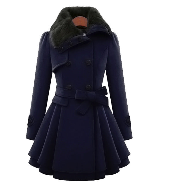 Stylish women's vintage trench coat. Double-breasted, long and elegant outerwear, a must-have for autumn fashion.