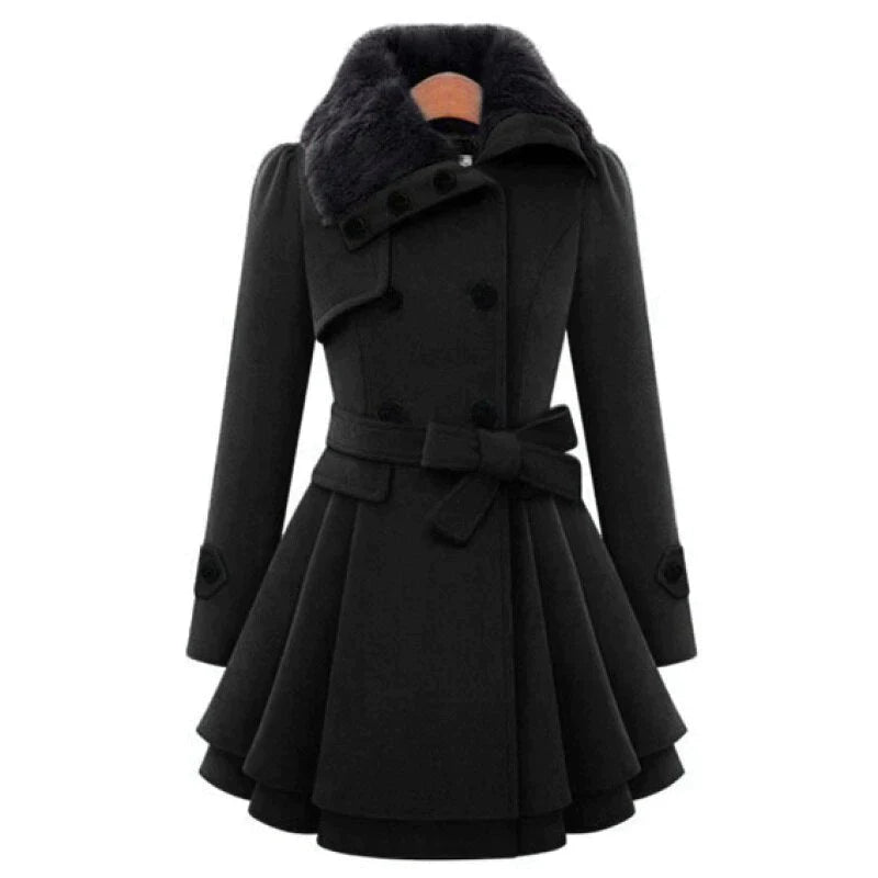 Sophisticated women's vintage-style double-breasted trench coat. Long, chic outerwear for elegant autumn & winter looks.