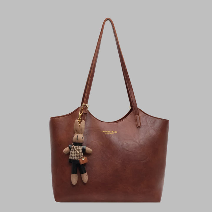 Women's vintage full-grain leather tote shoulder bag in rich brown, perfect for daily use & work. Elegant purse.