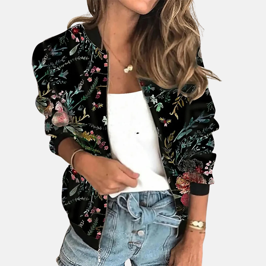 Women's vintage-inspired bomber jacket, classic retro outerwear. Perfect for spring/fall fashion & street style.