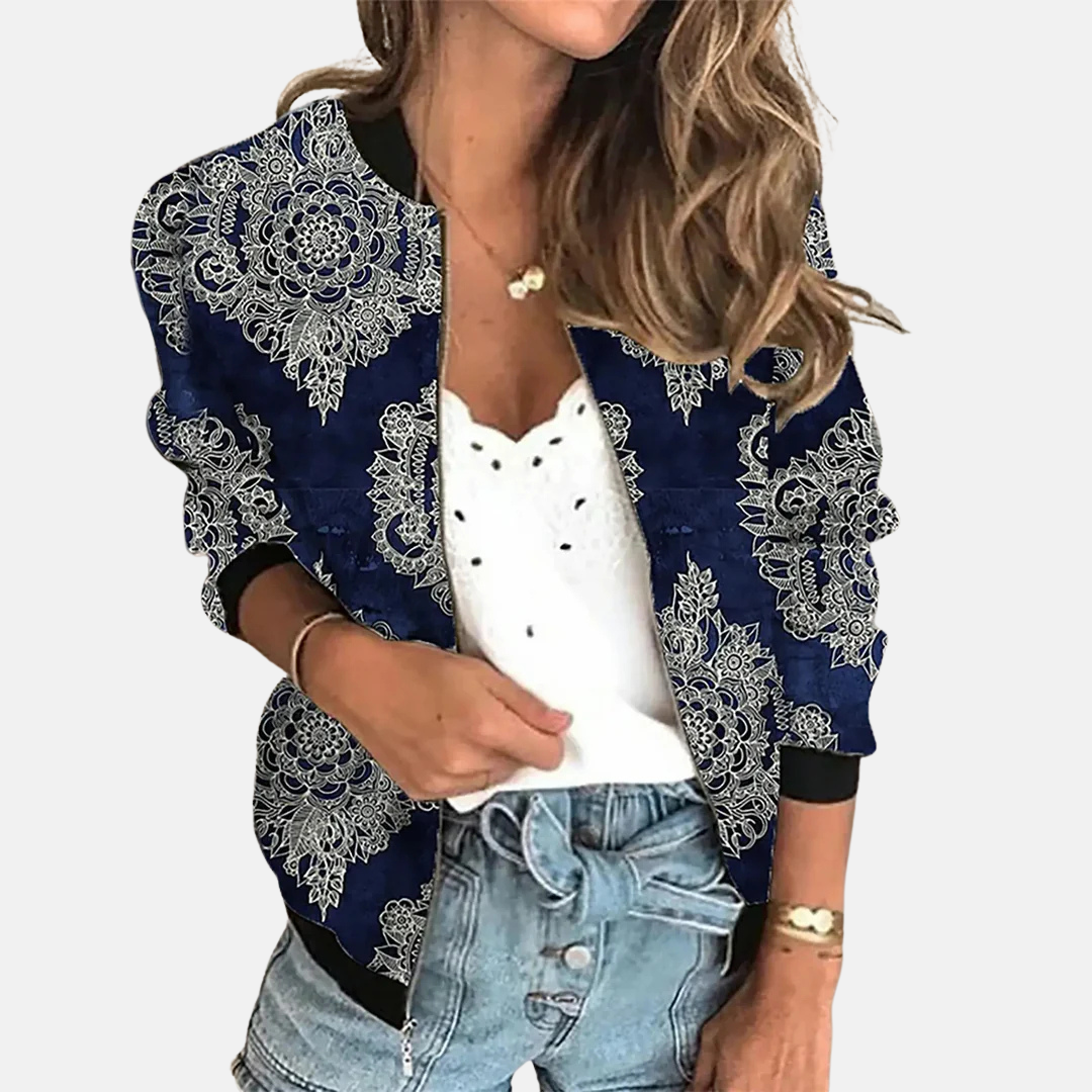 Stylish women's classic bomber jacket, vintage-inspired for retro fashion. Versatile outerwear for spring & fall.