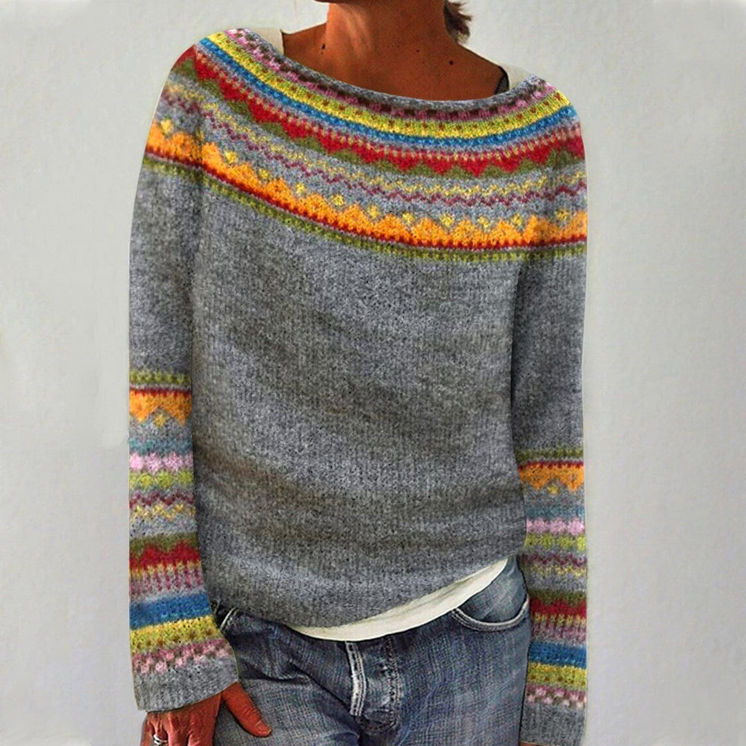 Women's vintage knitted pullover, a cozy long-sleeve winter sweater for elegant casual wear.
