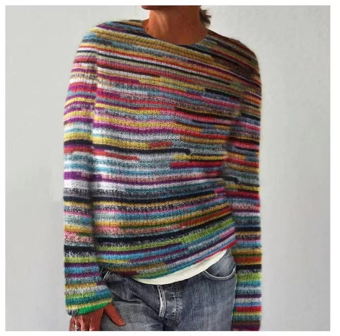 Cozy women's winter sweater, vintage style knitted pullover top with long sleeves, perfect for cold weather.