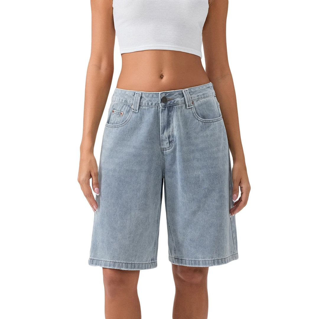 Women's vintage low rise relaxed fit denim shorts, perfect for casual summer style and comfort.