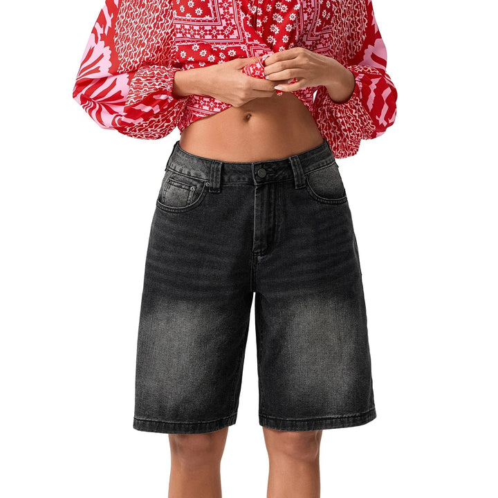Versatile women's low rise relaxed denim shorts in a vintage style, great for everyday summer wear.