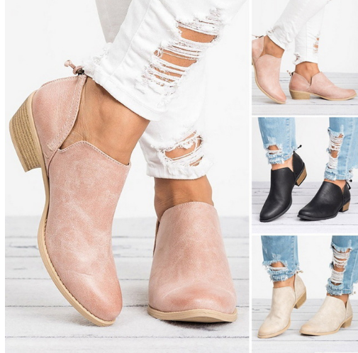 Chic women's retro ankle boots featuring a sturdy block heel for casual everyday style and comfort.