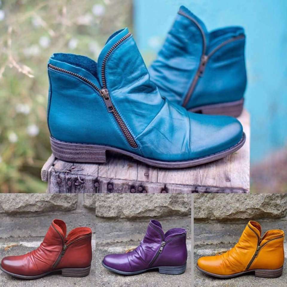 Stylish women's fall ankle boots, elegant vintage design with convenient zipper closure.