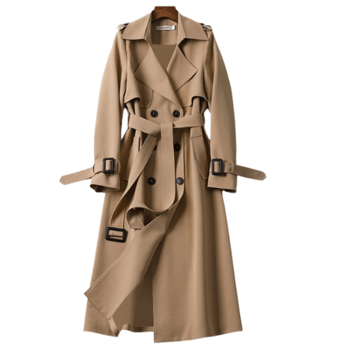 Women's vintage trench coat in classic khaki, mid-length. Timeless style, perfect for autumn and spring outerwear.