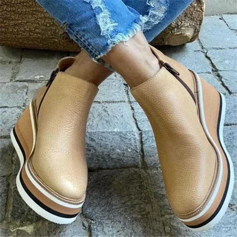 Versatile women's wedge ankle boots, retro design, comfortable for daily wear in spring or autumn.