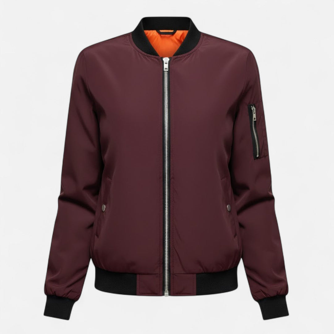 Everyday women's vintage bomber jacket with zipper closure, essential for effortless style.
