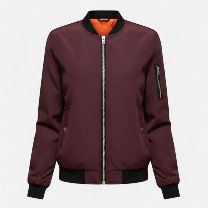 Everyday women's vintage bomber jacket with zipper closure, essential for effortless style.