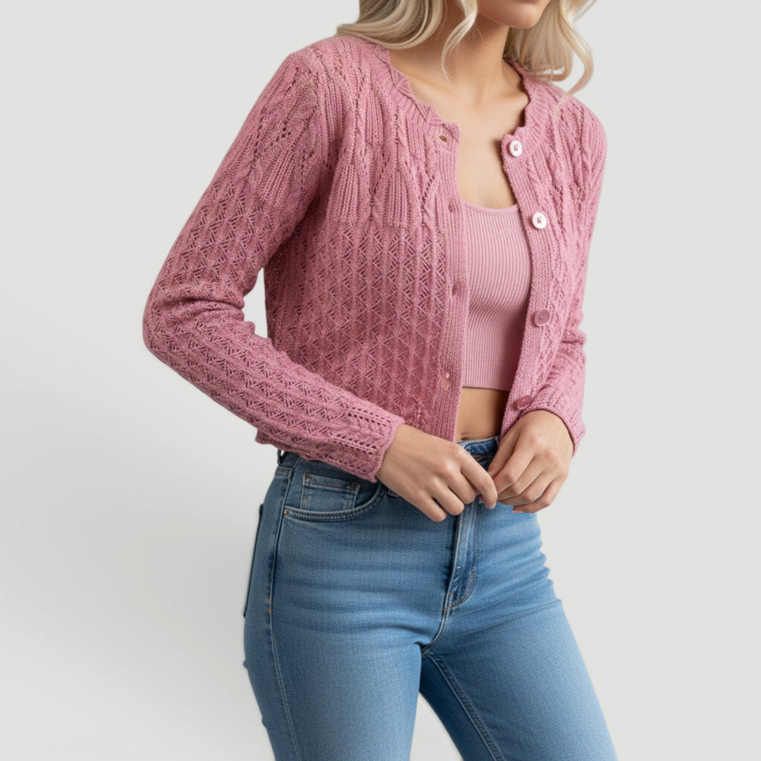 Versatile violet summer cardigan sweater for women, stylish and lightweight for any occasion.