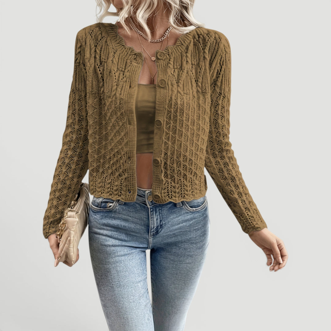 Soft open knit violet women's cardigan sweater, lightweight and breathable for summer comfort.