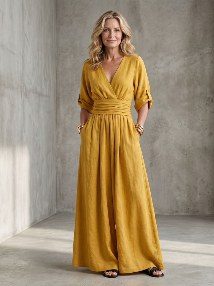 Women's Wanda cross front wide leg jumpsuit, elegant & comfortable for spring/summer.