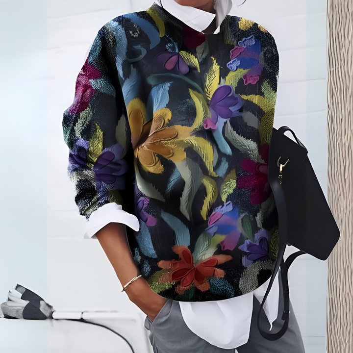 Women's warm knit sweater for fall/winter. Stylish, comfortable everyday casual wear. Cozy knitwear for women.