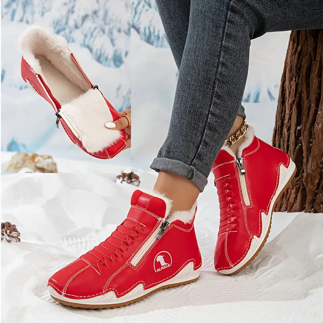 Durable women's winter boots with a secure zip-up design and warm faux-fur lining for snow.