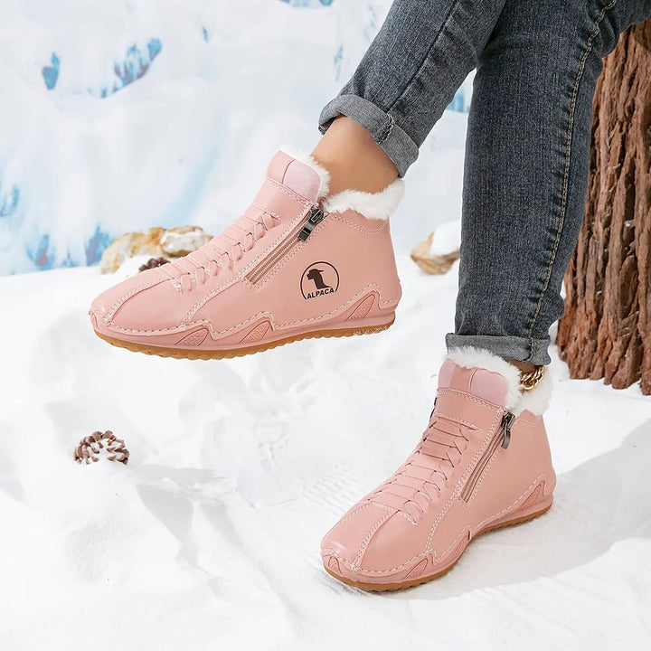 Women's fashion winter boots, zip-up design, warm faux-fur interior, perfect for cold days.