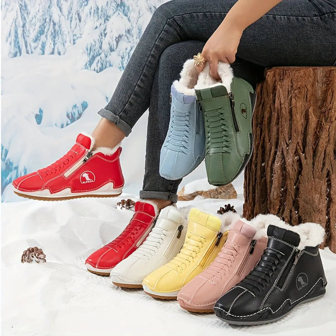 Cozy faux-fur lined women's zip-up winter boots, ideal for warmth and style in cold weather.