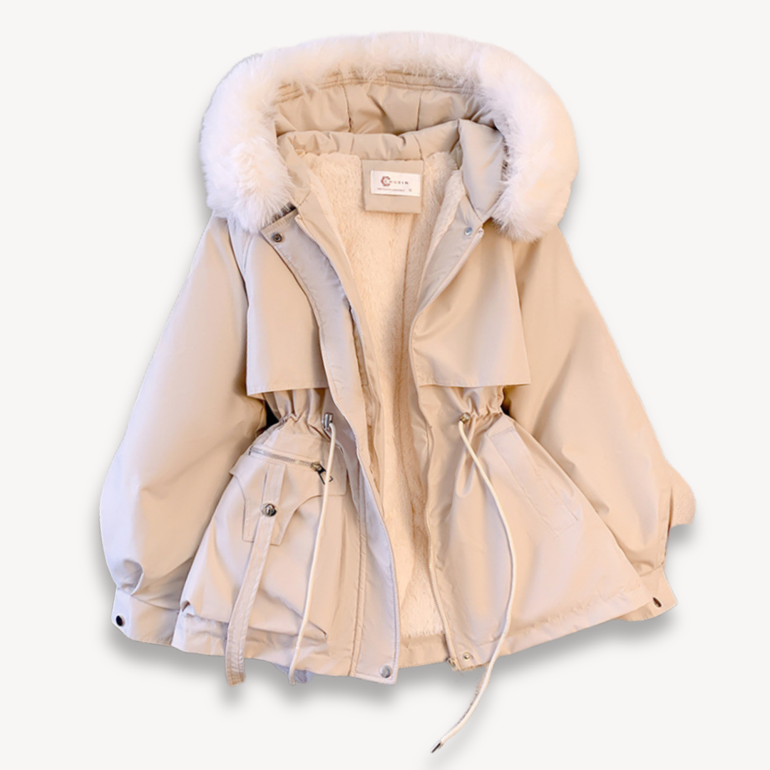 Women's warm winter parka with removable faux fur hood, perfect for cold weather. Stylish & cozy ladies fashion.