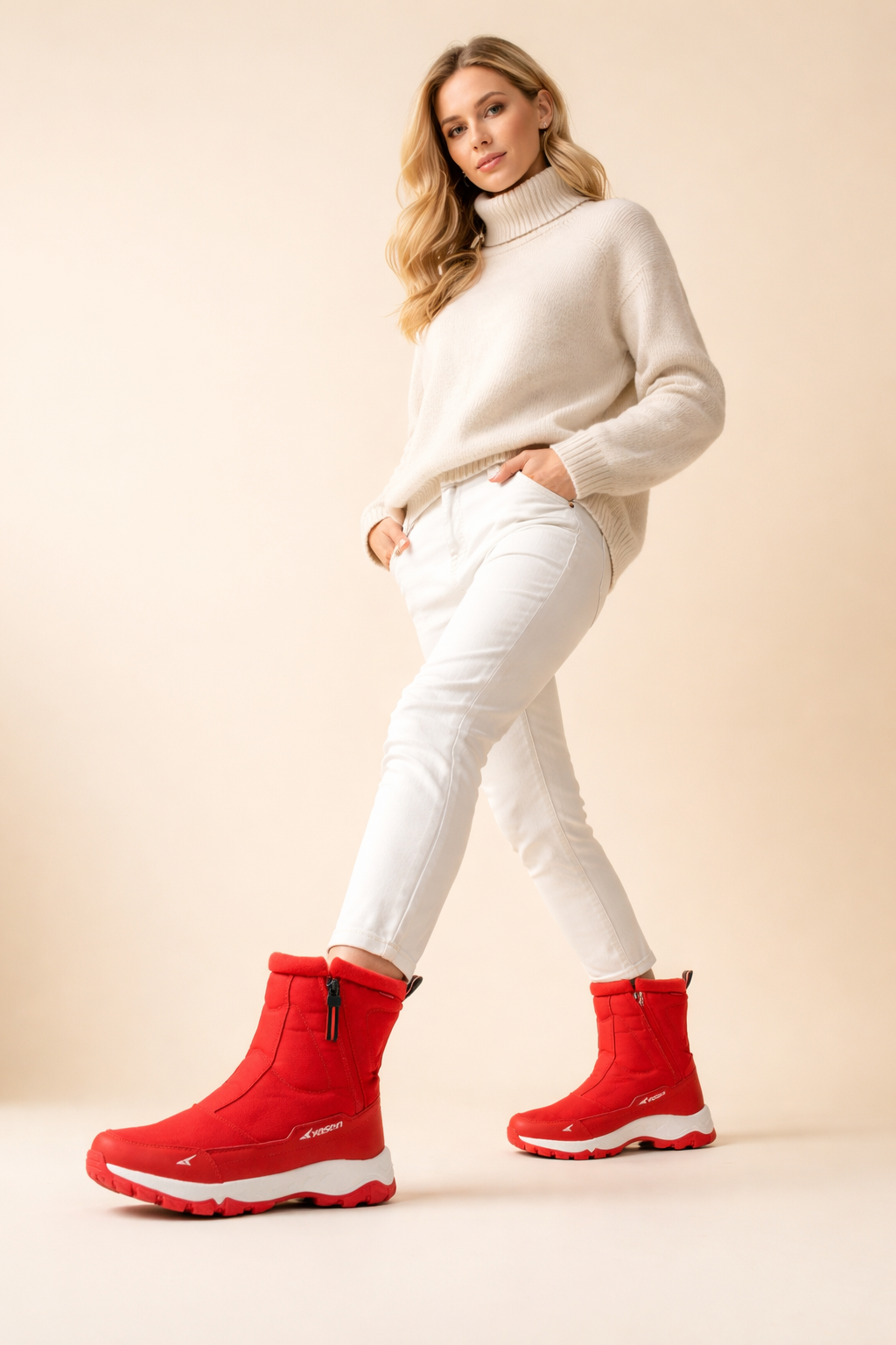 Women's cold weather outdoor boots, warm, waterproof & non-slip, ensuring secure footing in snowy conditions.