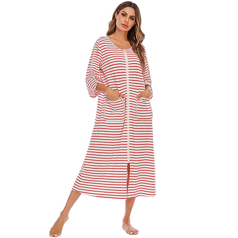 Women's cozy zip-up hooded home wear nightdress, perfect for comfortable relaxation.