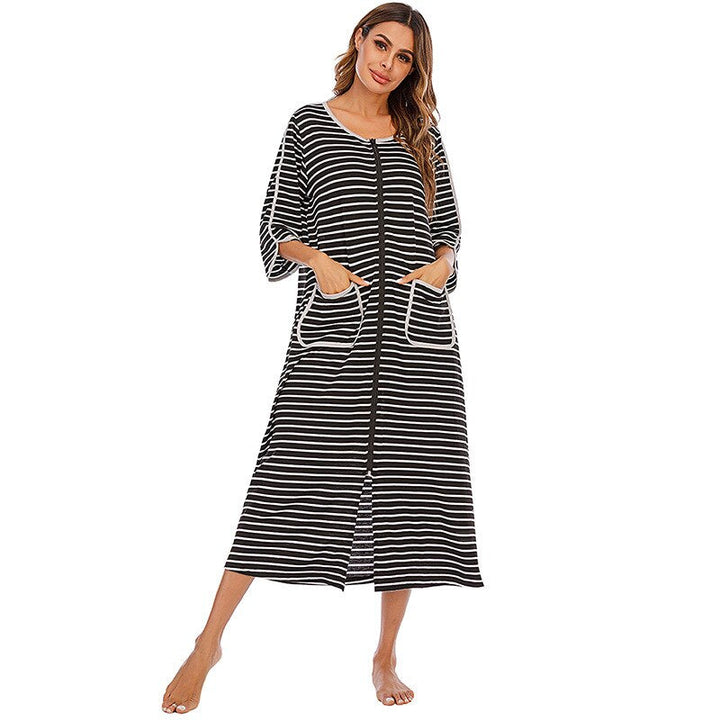 Women's warm zip-up hooded nightdress, cozy winter sleepwear for relaxation.