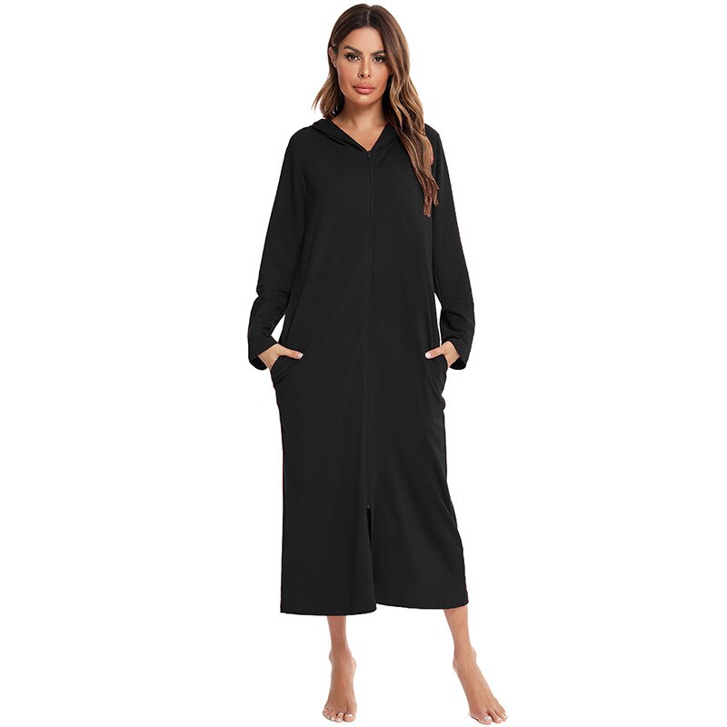 Women's hooded zip-up nightdress, warm & cozy for ultimate relaxation at home.