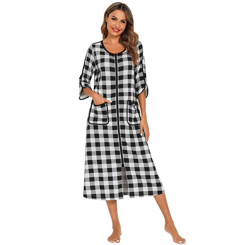 Warm winter women's hooded zip-up nightdress, ultimate cozy sleepwear.
