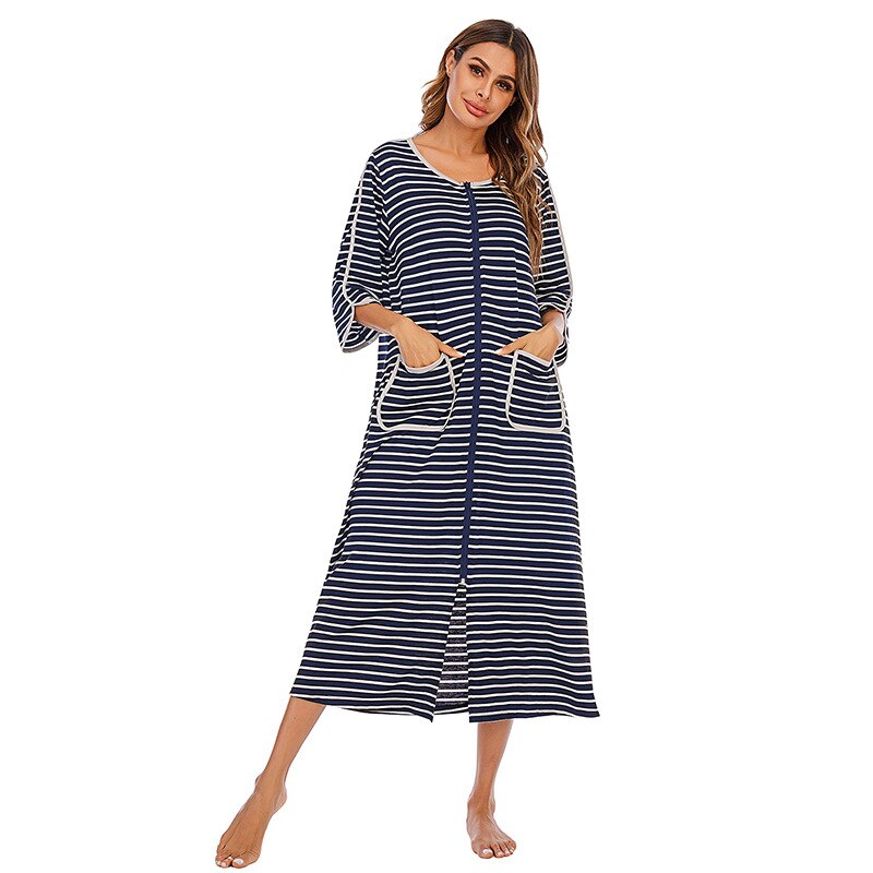Soft women's hooded zip-up nightdress, warm and cozy for winter relaxation.