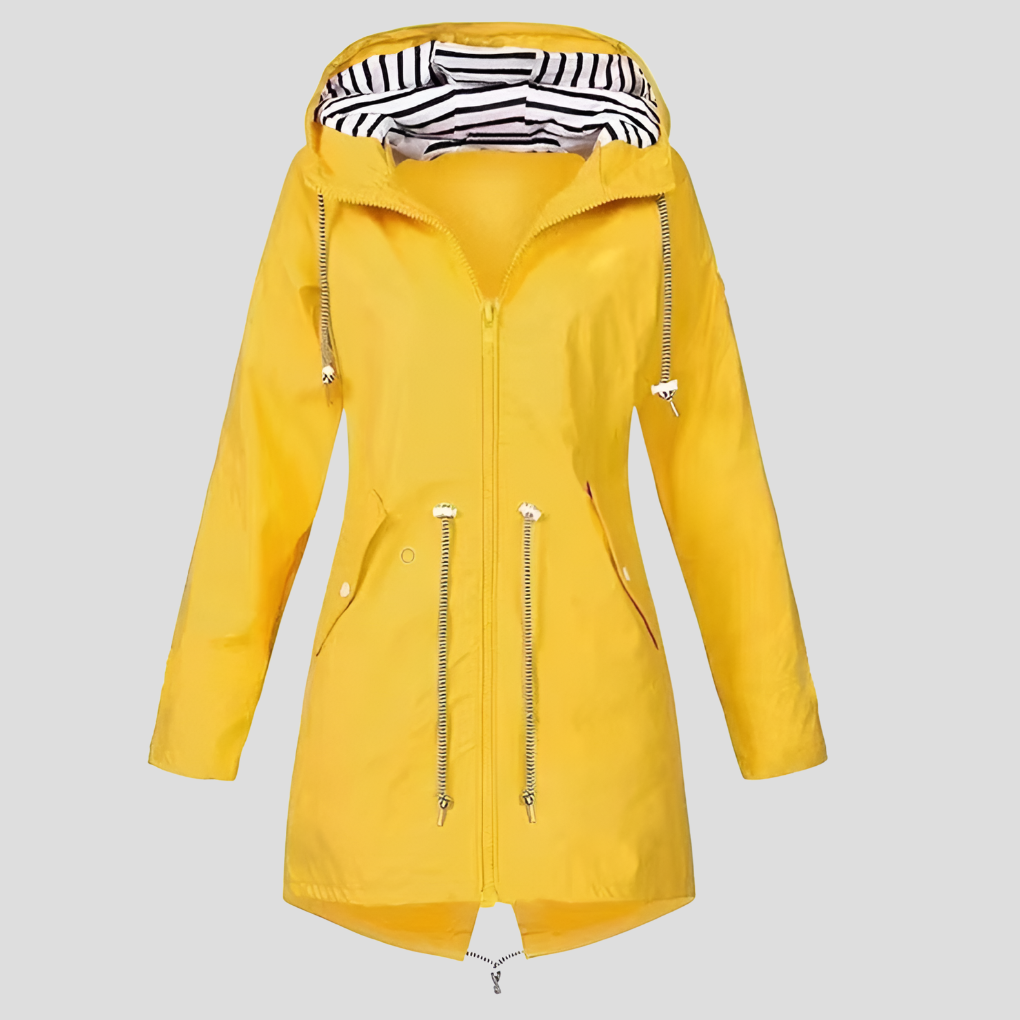 Women's water-resistant hooded jacket, perfect for spring/fall rain. Lightweight & stylish outdoor wear.