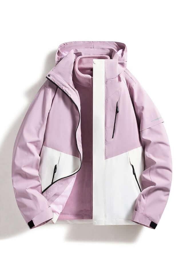 Women's waterproof hooded outdoor jacket for all seasons, perfect for active wear & outdoor adventures.