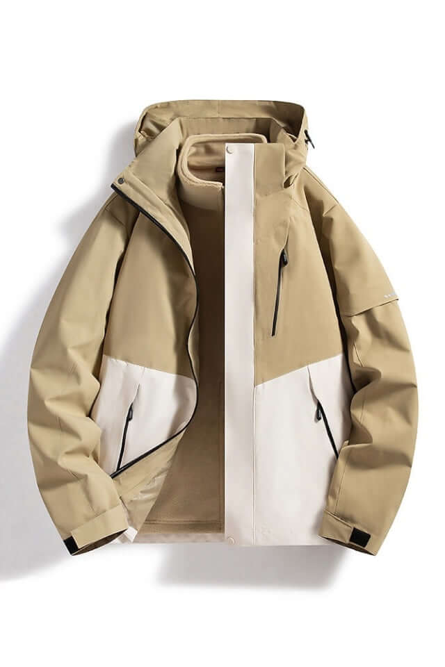 Versatile women's waterproof hooded rain jacket, ideal for hiking, travel, and casual outdoor wear.