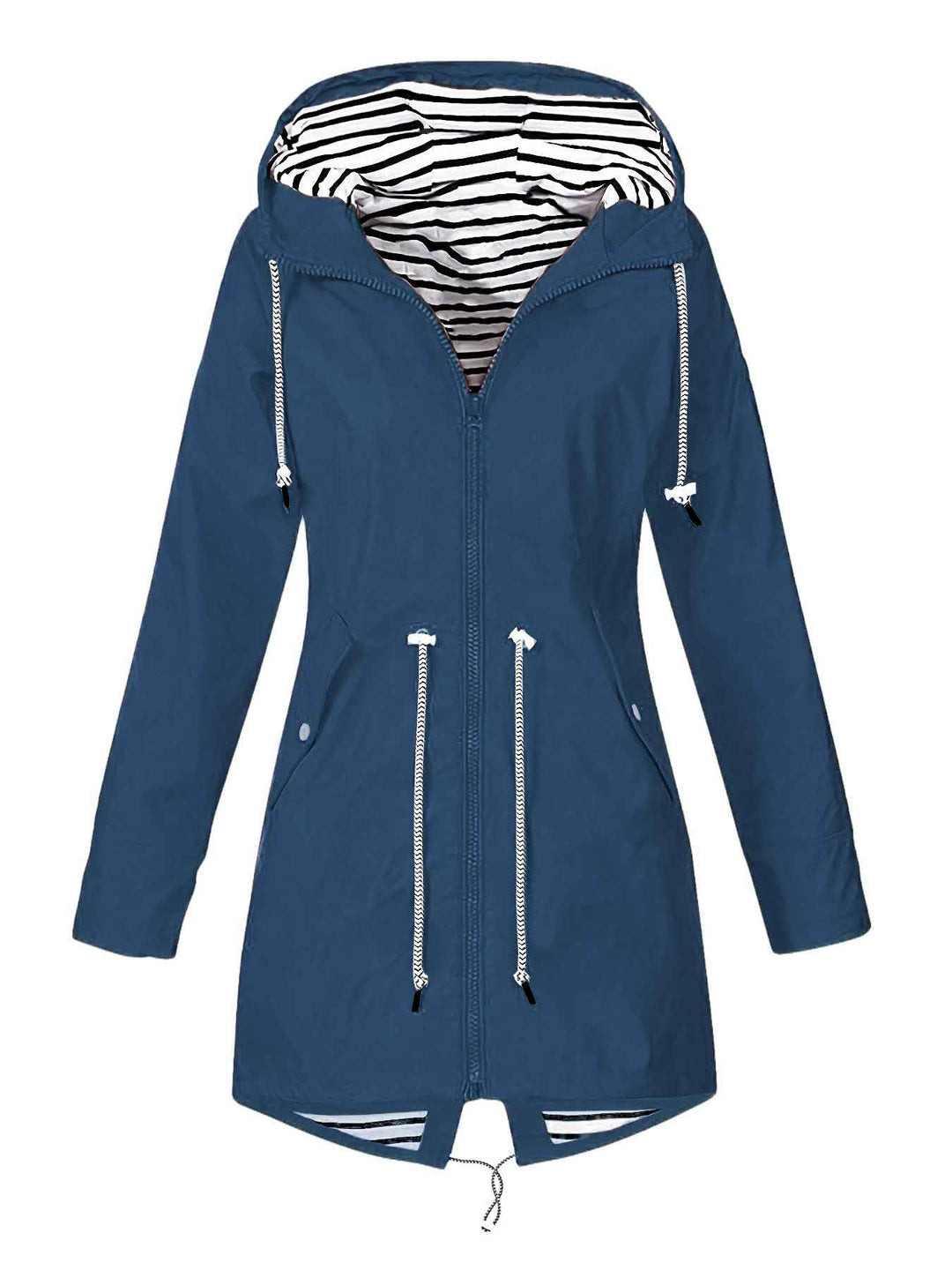 Stylish women's hooded waterproof jacket, windproof activewear for outdoor adventures in rain or shine. Multi-pocket design.