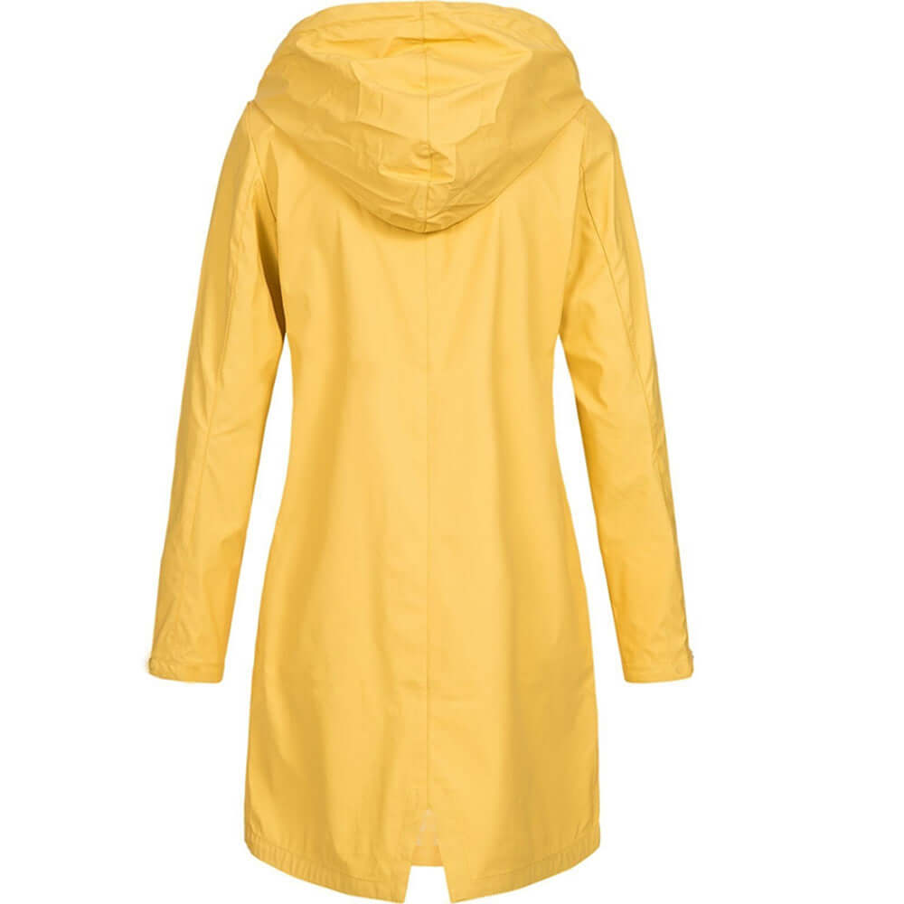 Lightweight women's rain coat, waterproof & hooded for daily wear and easy layering.