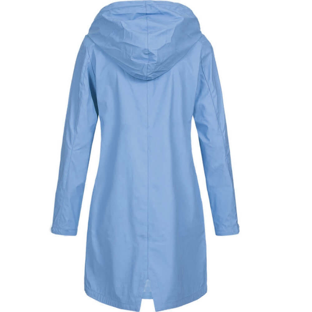 Fashionable women's rain jacket, hooded & waterproof for any season's outdoor activities.