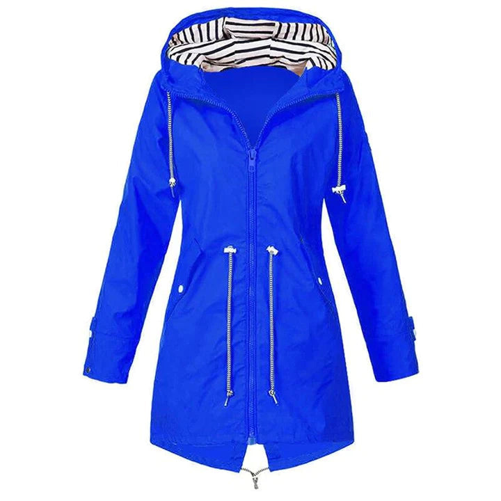 Stay dry & comfortable in this women's waterproof outdoor rain jacket with hood. Ideal for versatile all-weather use.