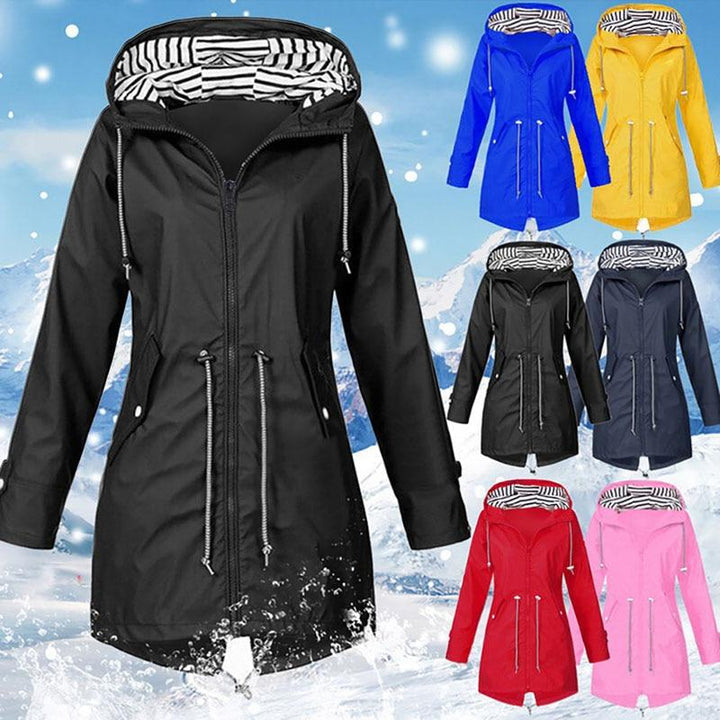 Women's versatile waterproof outdoor jacket, hooded design for rain protection, perfect for active lifestyles.