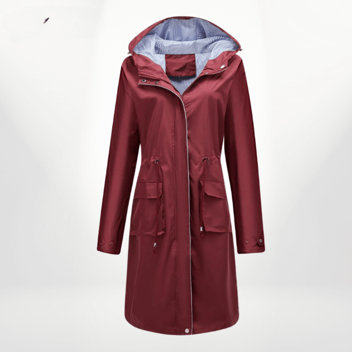 Classic women's waterproof trench coat. Over-knee rain jacket for women, offering stylish protection & versatility.