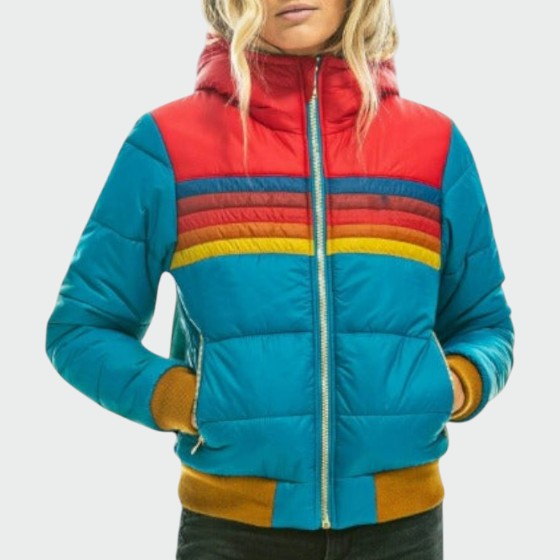 Stylish women's colorblock waterproof puffer jacket. Perfect winter outerwear, keeping you warm in cold weather.