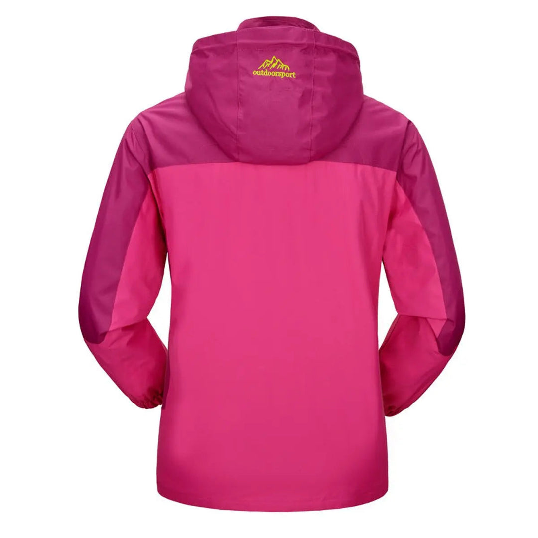 Women's waterproof quilted jacket with hood, ideal for outdoor hiking & all-weather activewear. Lightweight & comfortable.