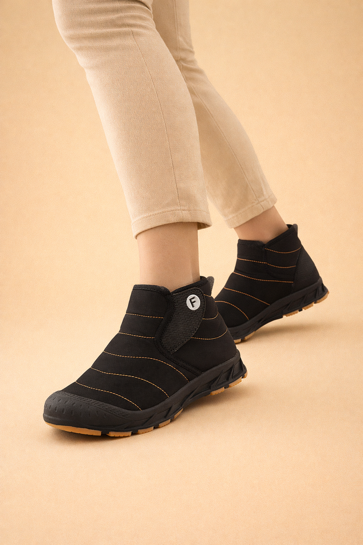 Flexible women's winter snow boots with wide toe box for ultimate comfort. Waterproof outdoor barefoot shoes.