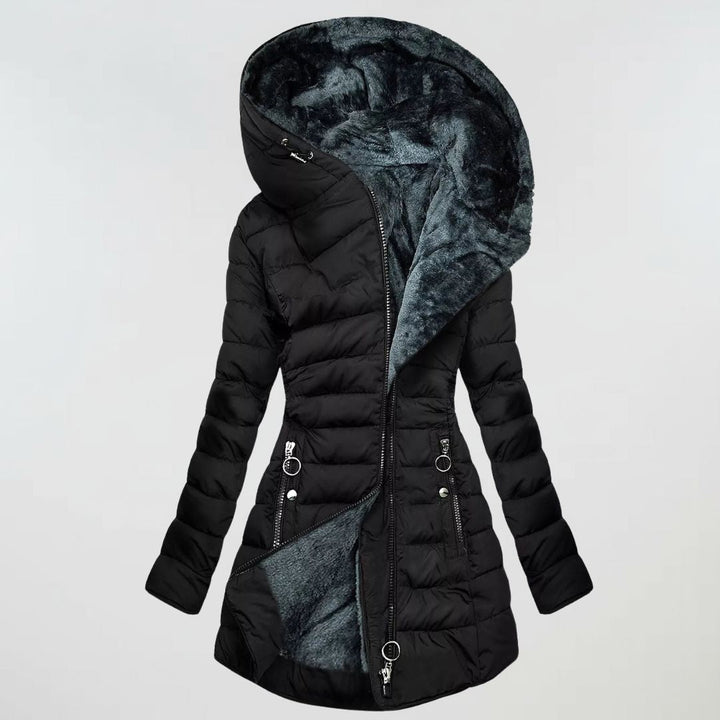 Women's waterproof winter coat, long hooded style for ultimate warmth & protection from cold weather.