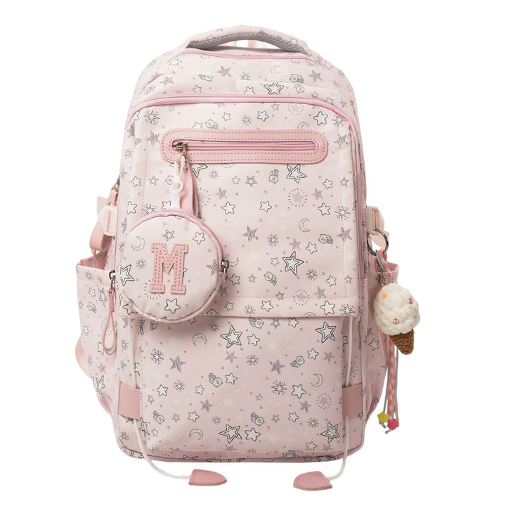 Women's whimsical backpack with vibrant star pattern, ideal for daily use, school, or travel.