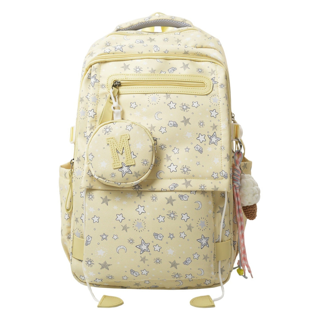 Cute women's star patterned backpack. Whimsical design, perfect as a school bag, travel bag, or daily accessory.