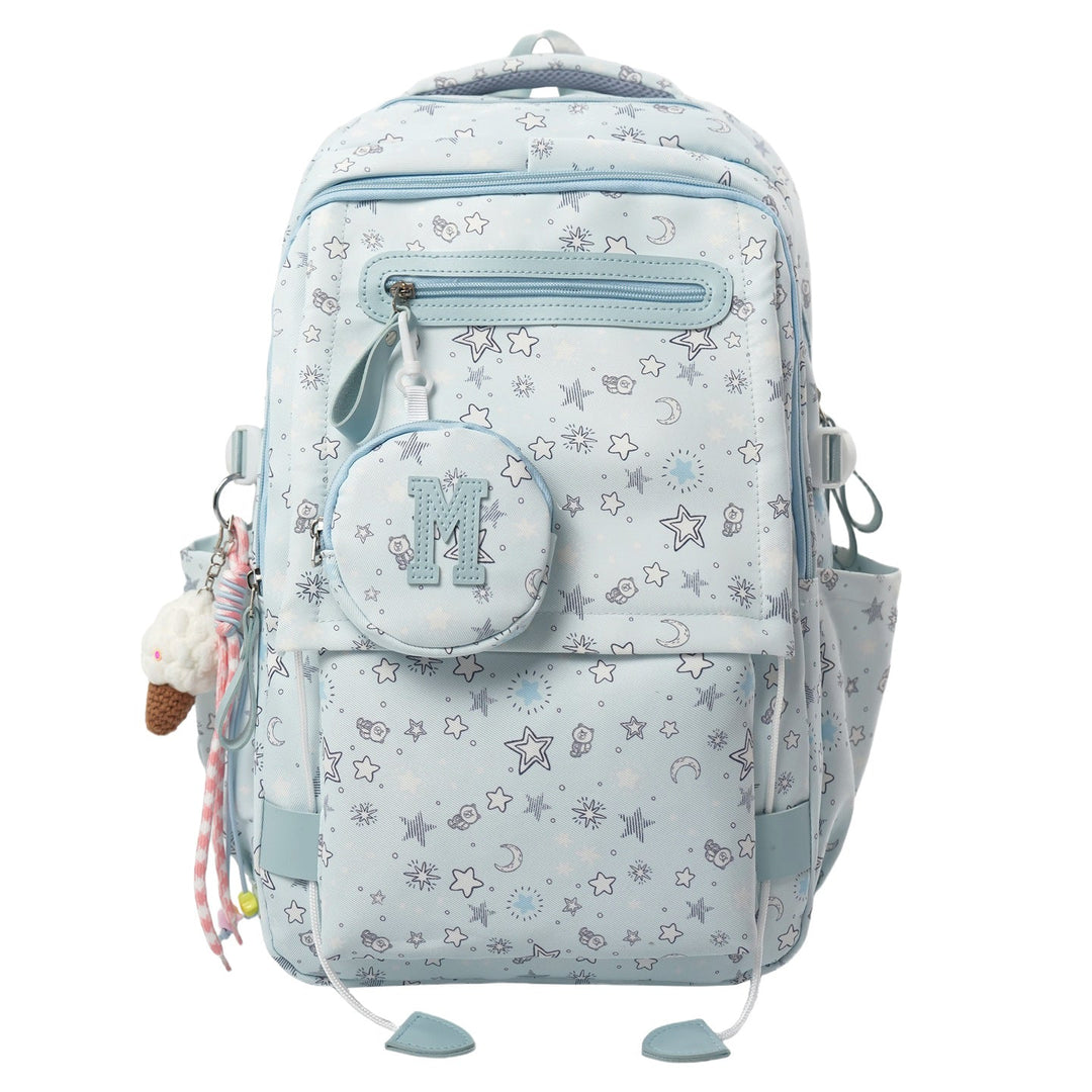 Eye-catching women's star pattern backpack. Whimsical, colorful design, perfect cute school or travel bag.