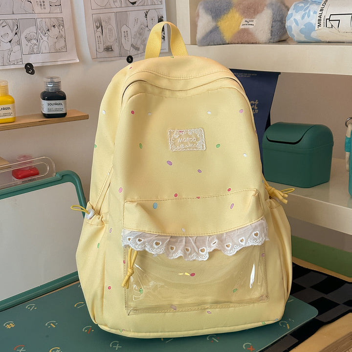 Decorative women's polka dot backpack with a playful design, perfect for daily casual carry.